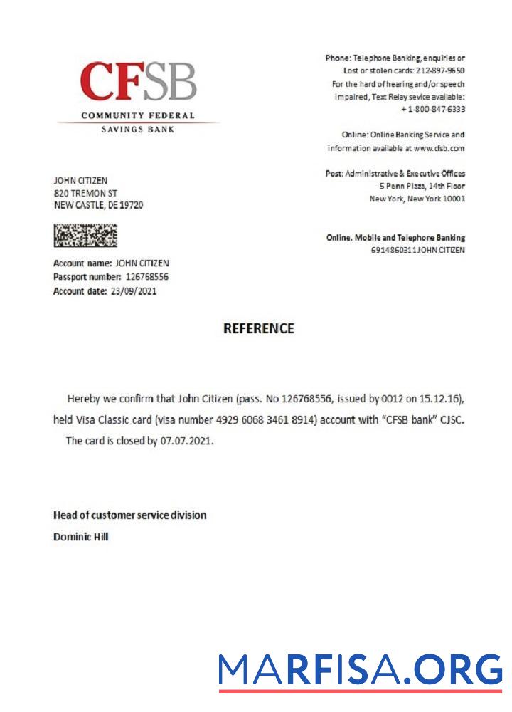 Downloadable USA CFSB closure reference example